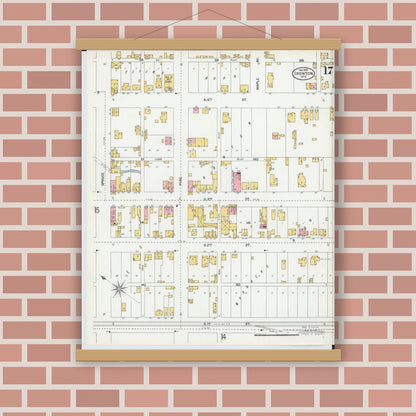 Old map wall art mockup — magnetic wood frame on brick wall — Sanborn Fire Insurance Map from Ironton, Lawrence County, Ohio (1900), Sheet #0017