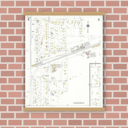 Old map wall art mockup — magnetic wood frame on brick wall — Sanborn Fire Insurance Map from Plano, Collin County, Texas (1949), Sheet #0004