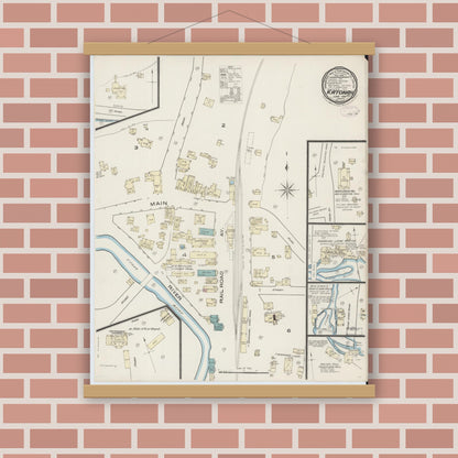 Old map wall art mockup — magnetic wood frame on brick wall — Sanborn Fire Insurance Map from Katonah, Westchester County, New York (1885), Sheet #0001