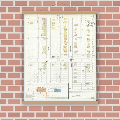 Old map wall art mockup — magnetic wood frame on brick wall — Sanborn Fire Insurance Map from Gary, Lake County, Indiana (1911), Sheet #0009