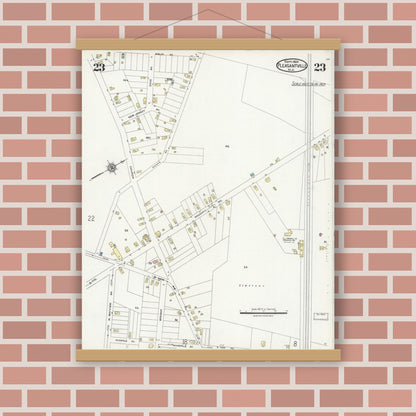 Old map wall art mockup — magnetic wood frame on brick wall — Sanborn Fire Insurance Map from Pleasantville, Atlantic County, New Jersey (1924), Sheet #0023