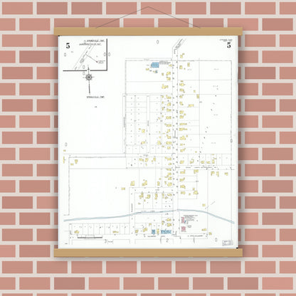 Old map wall art mockup — magnetic wood frame on brick wall — Sanborn Fire Insurance Map from Stryker, Williams County, Ohio (1951), Sheet #0005