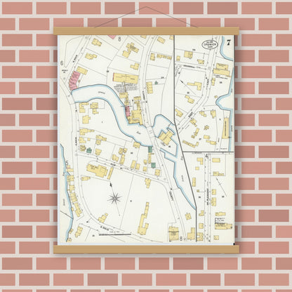 Old map wall art mockup — magnetic wood frame on brick wall — Sanborn Fire Insurance Map from Ipswich, Essex County, Massachusetts (1902), Sheet #0007