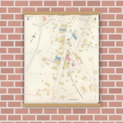 Old map wall art mockup — magnetic wood frame on brick wall — Sanborn Fire Insurance Map from Cohasset, Norfolk County, Massachusetts (1940), Sheet #0002