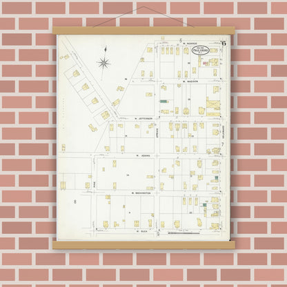 Old map wall art mockup — magnetic wood frame on brick wall — Sanborn Fire Insurance Map from Paulsboro, Gloucester County, New Jersey (1909), Sheet #0006