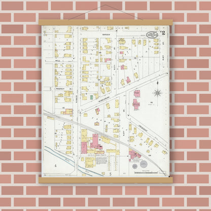 Old map wall art mockup — magnetic wood frame on brick wall — Sanborn Fire Insurance Map from Goshen, Elkhart County, Indiana (1905), Sheet #0002