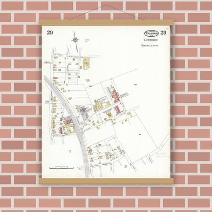 Old map wall art mockup — magnetic wood frame on brick wall — Sanborn Fire Insurance Map from Stroudsburg, Monroe County, Pennsylvania (1923), Sheet #0029
