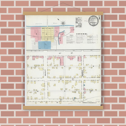 Old map wall art mockup — magnetic wood frame on brick wall — Sanborn Fire Insurance Map from Newport, Perry County, Pennsylvania (1891) - Complete Map Set