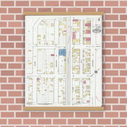 Old map wall art mockup — magnetic wood frame on brick wall — Sanborn Fire Insurance Map from East Dubuque, Jo Daviess County, Illinois (1921), Sheet #0003
