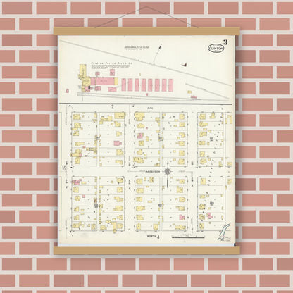 Old map wall art mockup — magnetic wood frame on brick wall — Sanborn Fire Insurance Map from Clinton, Vermillion County, Indiana (1915), Sheet #0003