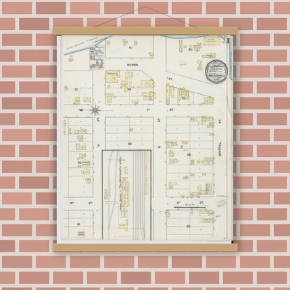 Old map wall art mockup — magnetic wood frame on brick wall — Sanborn Fire Insurance Map from Mackinaw City, Cheboygan County, Michigan (1890) - Complete Map Set