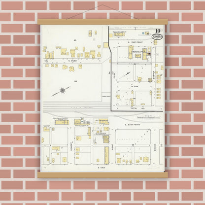 Old map wall art mockup — magnetic wood frame on brick wall — Sanborn Fire Insurance Map from Ranger, Eastland County, Texas (1920), Sheet #0010