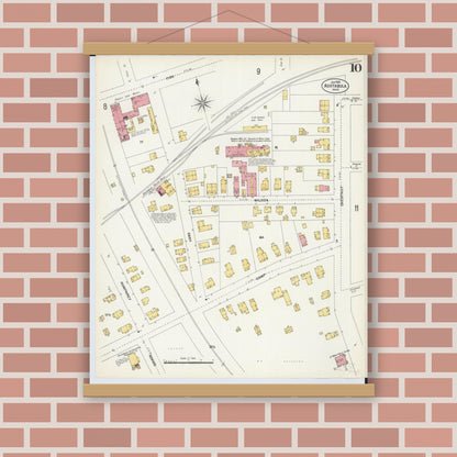 Old map wall art mockup — magnetic wood frame on brick wall — Sanborn Fire Insurance Map from Ashtabula, Ashtabula County, Ohio (1903), Sheet #0010