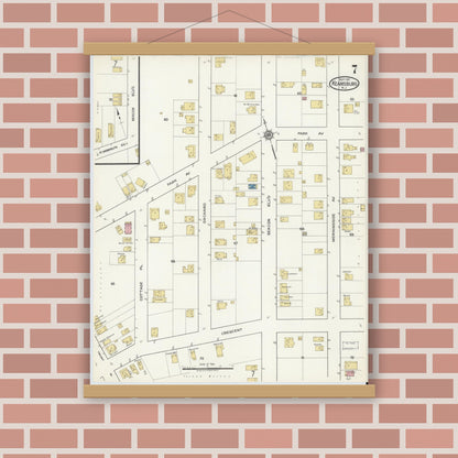 Old map wall art mockup — magnetic wood frame on brick wall — Sanborn Fire Insurance Map from Keansburg, Monmouth County, New Jersey (1917), Sheet #0007