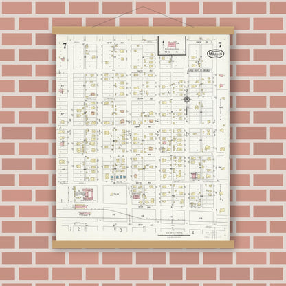 Old map wall art mockup — magnetic wood frame on brick wall — Sanborn Fire Insurance Map from McAllen, Hidalgo County, Texas (1925), Sheet #0007