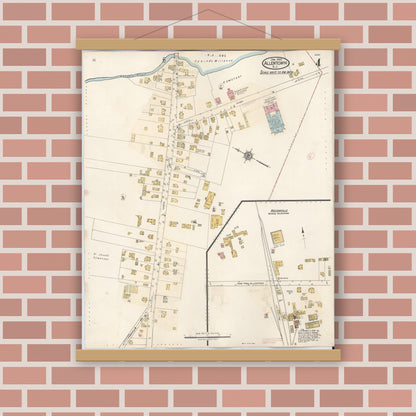 Old map wall art mockup — magnetic wood frame on brick wall — Sanborn Fire Insurance Map from Allentown, Monmouth County, New Jersey (1940), Sheet #0004