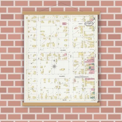Old map wall art mockup — magnetic wood frame on brick wall — Sanborn Fire Insurance Map from South Whitley, Whitley County, Indiana (1907), Sheet #0003