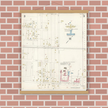 Old map wall art mockup — magnetic wood frame on brick wall — Sanborn Fire Insurance Map from Northfield, Atlantic County, New Jersey (1942), Sheet #0003