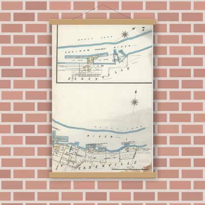 Old map wall art mockup — magnetic wood frame on brick wall — Sanborn Fire Insurance Map from Bay City, Bay County, Michigan (1895), Sheet #0007