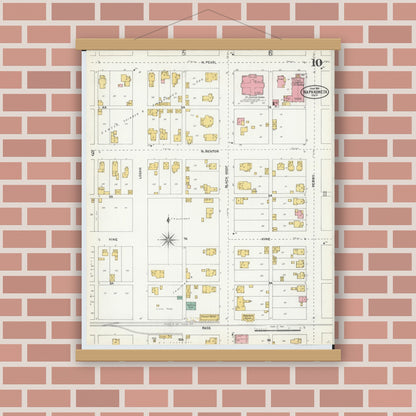 Old map wall art mockup — magnetic wood frame on brick wall — Sanborn Fire Insurance Map from Wapakoneta, Auglaize County, Ohio (1904), Sheet #0010