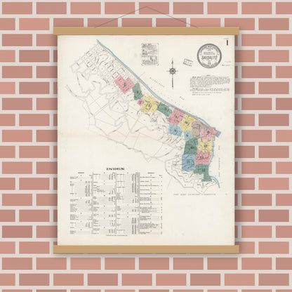 Old map wall art mockup — magnetic wood frame on brick wall — Sanborn Fire Insurance Map from Sausalito, Marin County, California (1919) - Complete Map Set