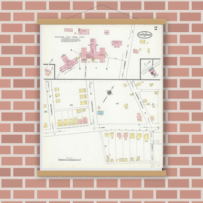 Old map wall art mockup — magnetic wood frame on brick wall — Sanborn Fire Insurance Map from Shippensburg, Cumberland And Franklin Counties, Pennsylvania (1910), Sheet #0002