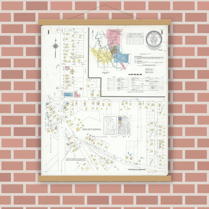 Old map wall art mockup — magnetic wood frame on brick wall — Sanborn Fire Insurance Map from Utica, Macomb County, Michigan (1941) - Complete Map Set