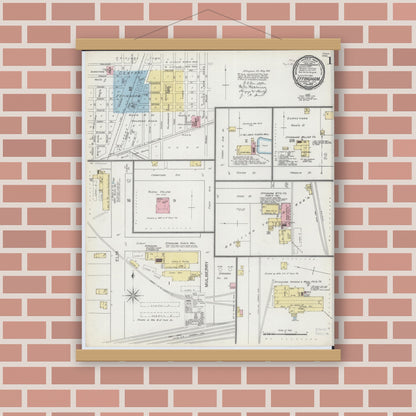Old map wall art mockup — magnetic wood frame on brick wall — Sanborn Fire Insurance Map from Effingham, Effingham County, Illinois (1893), Sheet #0001