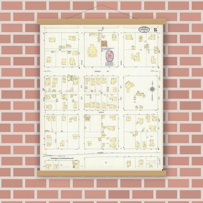 Old map wall art mockup — magnetic wood frame on brick wall — Sanborn Fire Insurance Map from Orange, Orange County, Texas (1914), Sheet #0008