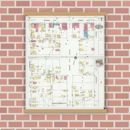 Old map wall art mockup — magnetic wood frame on brick wall — Sanborn Fire Insurance Map from Dearborn, Wayne County, Michigan (1921), Sheet #0007
