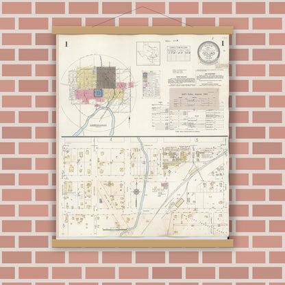 Old map wall art mockup — magnetic wood frame on brick wall — Sanborn Fire Insurance Map from Goliad, Goliad County, Texas (1944) - Complete Map Set