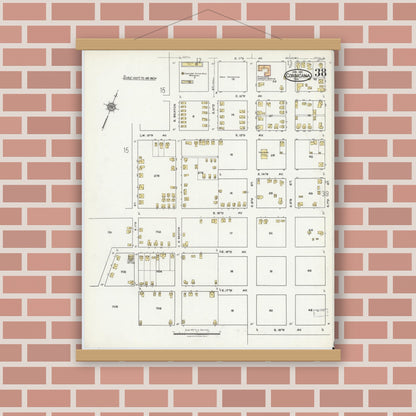 Old map wall art mockup — magnetic wood frame on brick wall — Sanborn Fire Insurance Map from Corsicana, Navarro County, Texas (1921), Sheet #0038