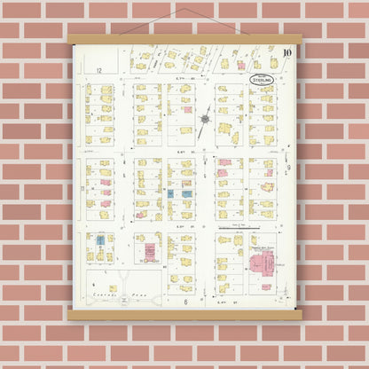 Old map wall art mockup — magnetic wood frame on brick wall — Sanborn Fire Insurance Map from Sterling, Whiteside County, Illinois (1910), Sheet #0010