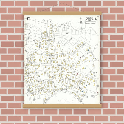 Old map wall art mockup — magnetic wood frame on brick wall — Sanborn Fire Insurance Map from Melrose, Middlesex County, Massachusetts (1923), Sheet #0017
