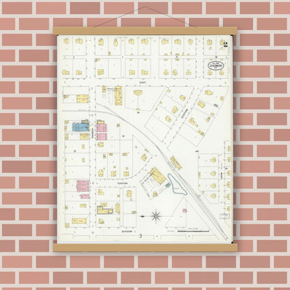 Old map wall art mockup — magnetic wood frame on brick wall — Sanborn Fire Insurance Map from Leadwood, Saint Francois County, Missouri (1908), Sheet #0002