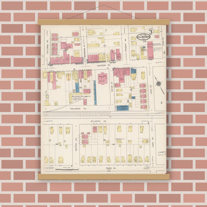 Old map wall art mockup — magnetic wood frame on brick wall — Sanborn Fire Insurance Map from Collingswood, Camden County, New Jersey (1922), Sheet #0003