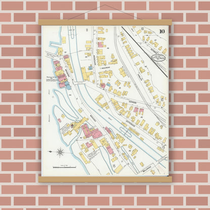 Old map wall art mockup — magnetic wood frame on brick wall — Sanborn Fire Insurance Map from Little Falls, Herkimer County, New York (1900), Sheet #0010