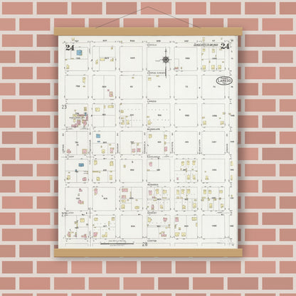 Old map wall art mockup — magnetic wood frame on brick wall — Sanborn Fire Insurance Map from Laredo, Webb County, Texas (1925), Sheet #0024
