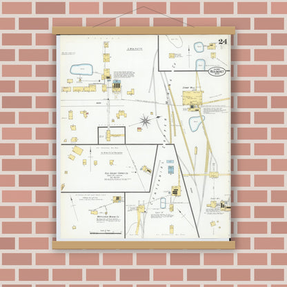 Old map wall art mockup — magnetic wood frame on brick wall — Sanborn Fire Insurance Map from Red Jacket, Houghton County, Michigan (1900), Sheet #0024