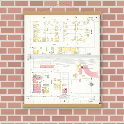 Old map wall art mockup — magnetic wood frame on brick wall — Sanborn Fire Insurance Map from Boone, Boone County, Iowa (1900), Sheet #0005