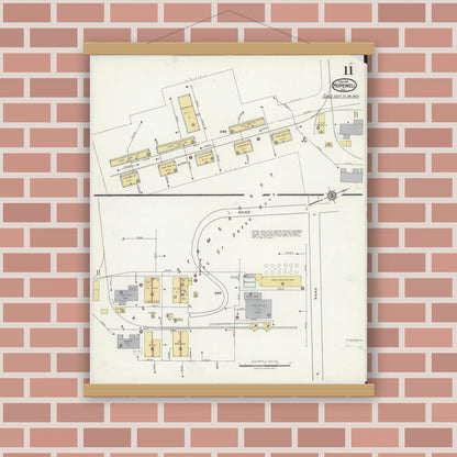 Old map wall art mockup — magnetic wood frame on brick wall — Sanborn Fire Insurance Map from Hopewell, Independent Cities, Virginia (1921), Sheet #0011