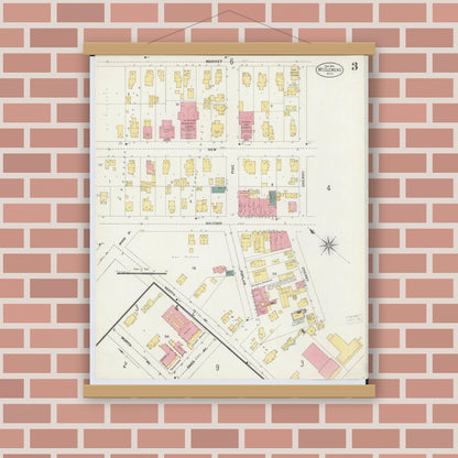 Old map wall art mockup — magnetic wood frame on brick wall — Sanborn Fire Insurance Map from Mount Clemens, Macomb County, Michigan (1903), Sheet #0003
