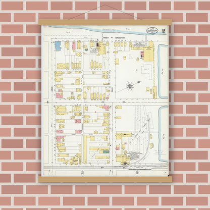 Old map wall art mockup — magnetic wood frame on brick wall — Sanborn Fire Insurance Map from Sunbury, Northumberland County, Pennsylvania (1901), Sheet #0002