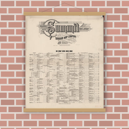 Old map wall art mockup — magnetic wood frame on brick wall — Sanborn Fire Insurance Map from Summit, Union County, New Jersey (1921), Sheet #0001