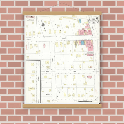 Old map wall art mockup — magnetic wood frame on brick wall — Sanborn Fire Insurance Map from Strawberry Point, Clayton County, Iowa (1913), Sheet #0002