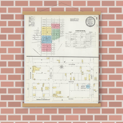 Old map wall art mockup — magnetic wood frame on brick wall — Sanborn Fire Insurance Map from Carlstadt, Bergen County, New Jersey (1896) - Complete Map Set