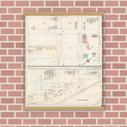 Old map wall art mockup — magnetic wood frame on brick wall — Sanborn Fire Insurance Map from Turners Falls, Franklin County, Massachusetts (1940), Sheet #0007