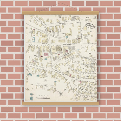 Old map wall art mockup — magnetic wood frame on brick wall — Sanborn Fire Insurance Map from Marblehead, Essex County, Massachusetts (1885), Sheet #0005