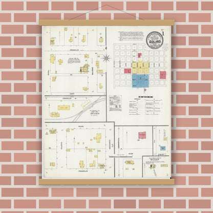 Old map wall art mockup — magnetic wood frame on brick wall — Sanborn Fire Insurance Map from Goliad, Goliad County, Texas (1906) - Complete Map Set