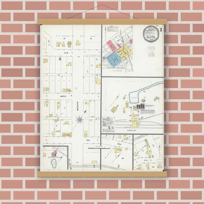 Old map wall art mockup — magnetic wood frame on brick wall — Sanborn Fire Insurance Map from Gillespie, Macoupin County, Illinois (1899) - Complete Map Set